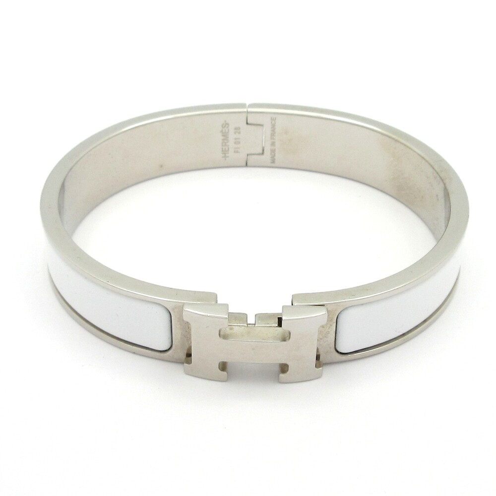 Hermès Clic H Bangle Silver White Hardware Patent Leather